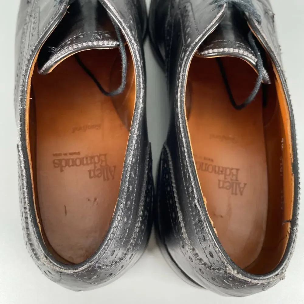 Allen Edmonds Sanford Mens 7.5 D Black Leather Wingtip Cap Toe Oxford Dress Shoe